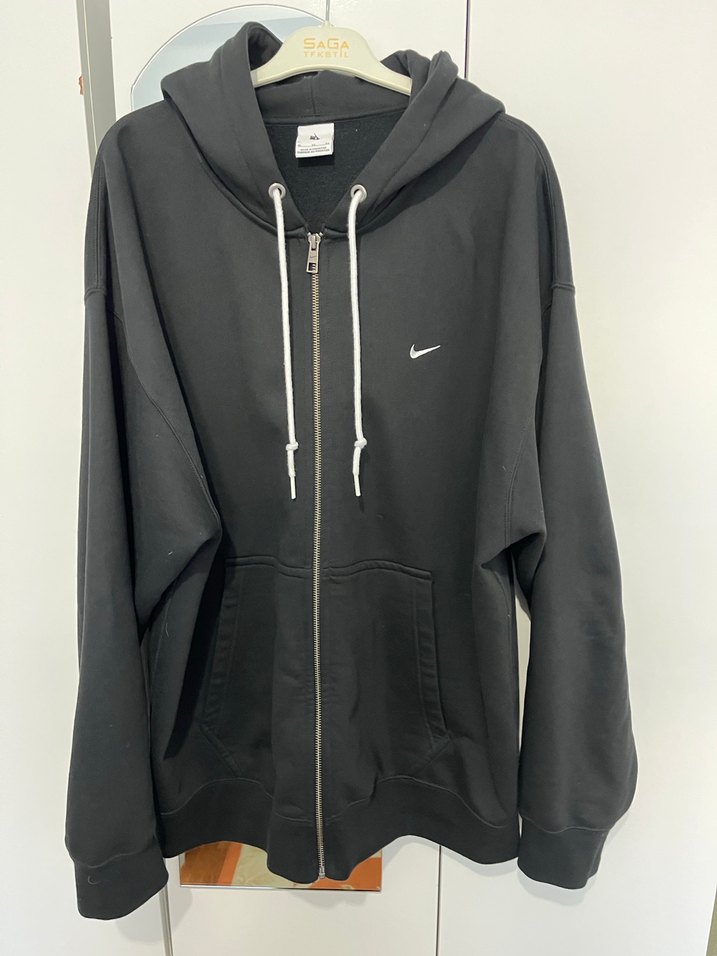 Solo swoosh Siyah Fermuarlı Kapüşonlu Oversize Sweatshirt - Görsel 3