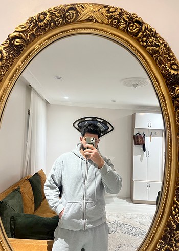 Solo swoosh Gri Kapüşonlu Fermuarlı Erkek Sweatshirt - Görsel 6