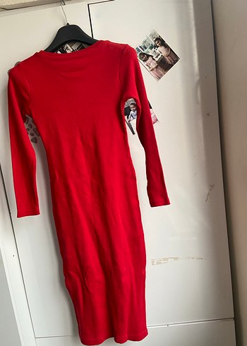 Uzun Kollu Kırmızı Triko Elbise - Görsel 3