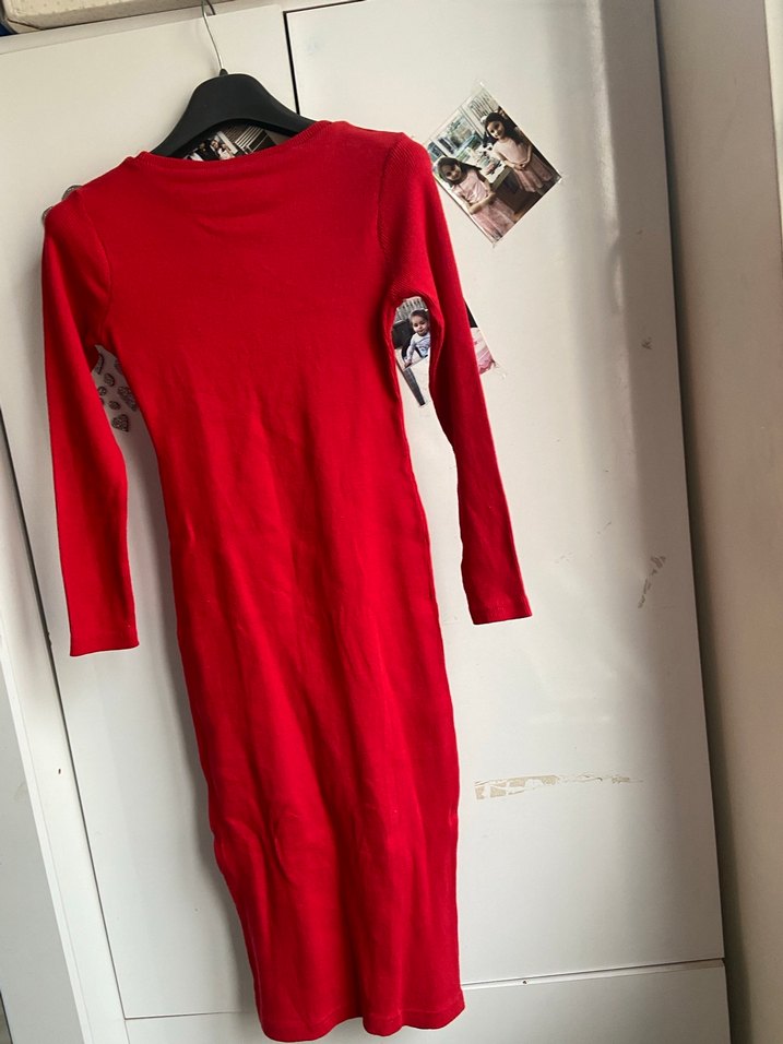 Uzun Kollu Kırmızı Triko Elbise - Görsel 3