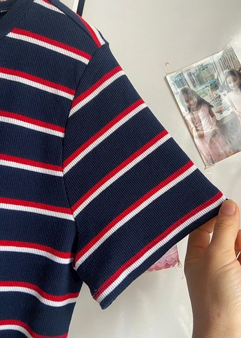 Çizgili Kısa Kollu Midi Elbise - Görsel 3