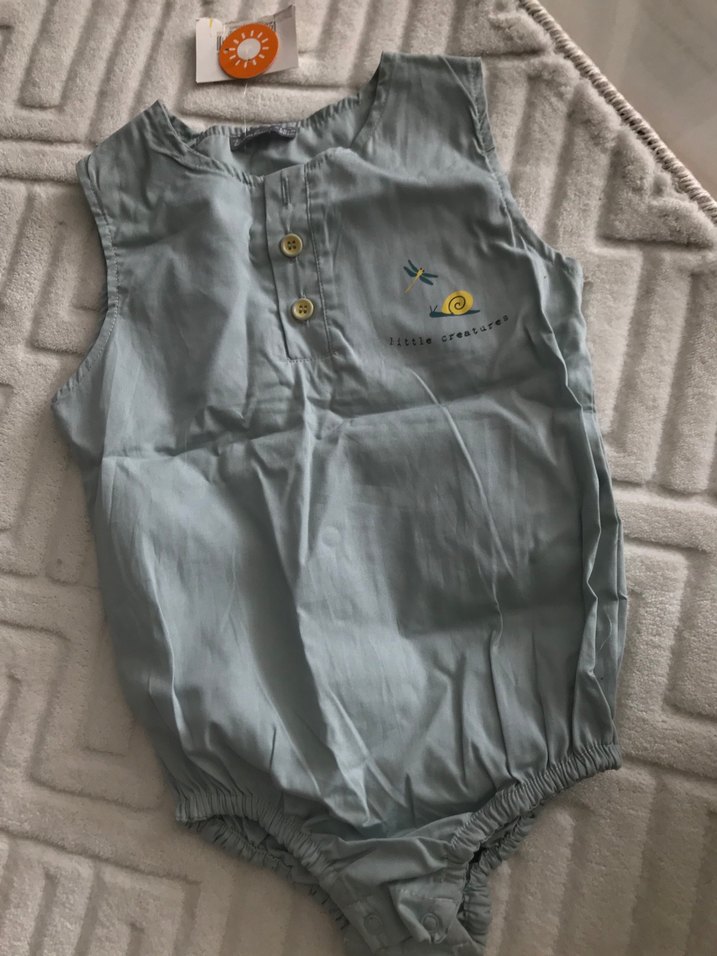 Gri Kolsuz Bebek Tulum Nakışlı - Görsel 2