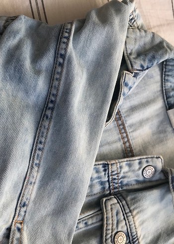 Düğmeli Mavi Kadın Denim Ceket - Görsel 4