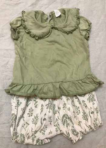 Fırfırlı Yeşil Kız Bebek Kısa Kollu Takım - Görsel 2
