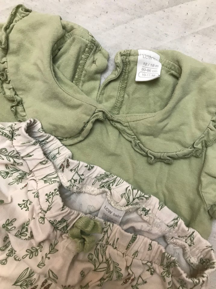 Fırfırlı Yeşil Kız Bebek Kısa Kollu Takım - Görsel 3