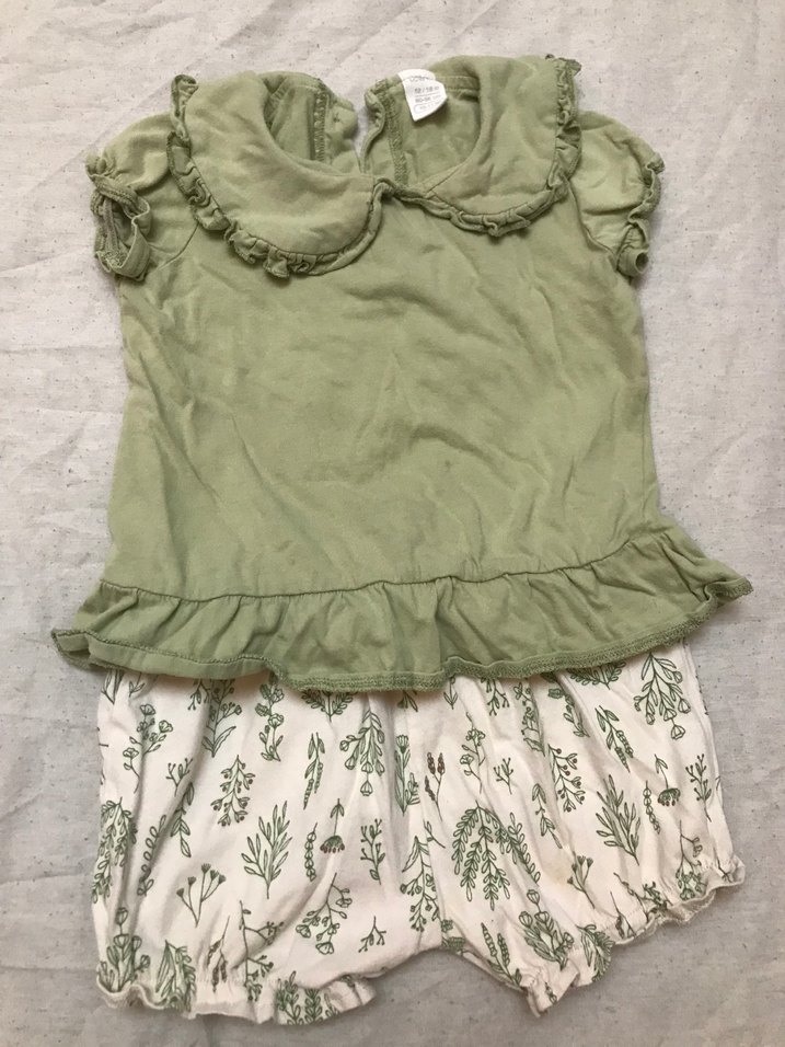 Fırfırlı Yeşil Kız Bebek Kısa Kollu Takım - Görsel 2