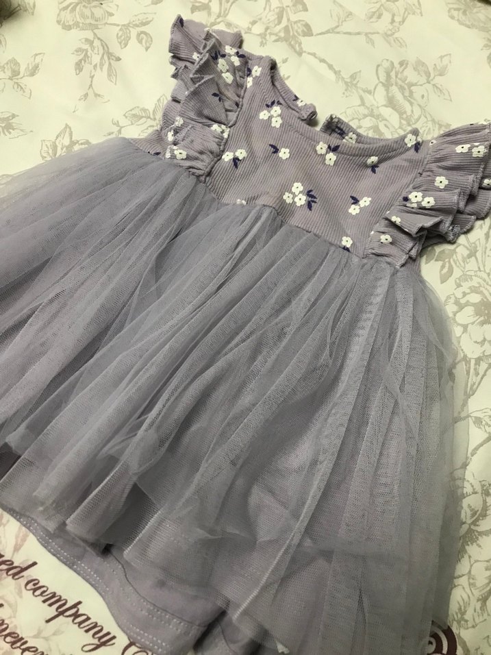 Mor Nakışlı Volanlı Kız Elbisesi - Görsel 2