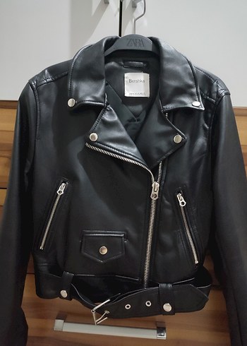 Siyah Deri Biker Ceket
