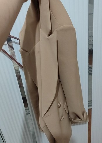 Bej Notch Yaka Kadın Blazer Ceket - Görsel 3