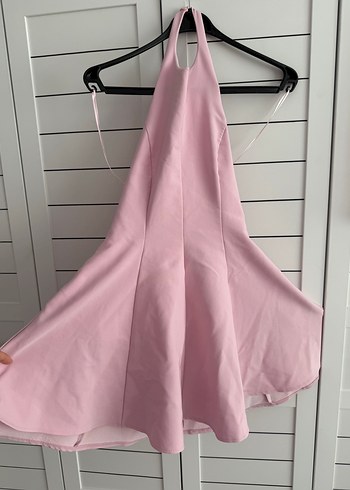 Pembe Straplez Mini Drapeli Kadın Elbise - Görsel 4