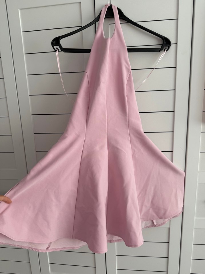 Pembe Straplez Mini Drapeli Kadın Elbise - Görsel 4