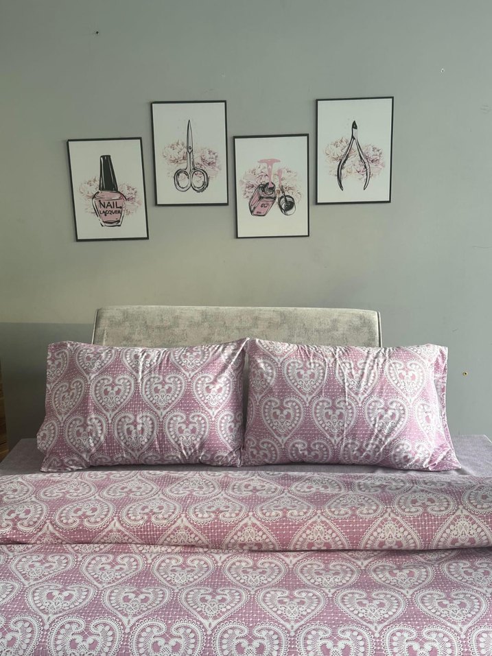 Nakışlı Pembe Çift Kişilik Yatak Örtüsü - Görsel 3