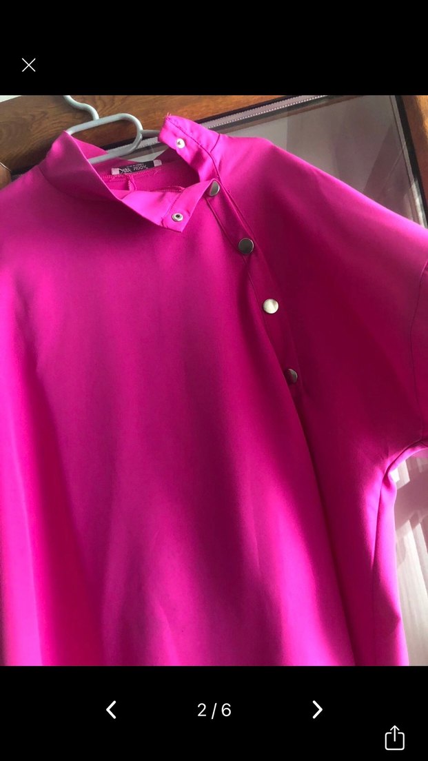 Pembe Düğmeli Salaş Hamile Bluzu - Görsel 2