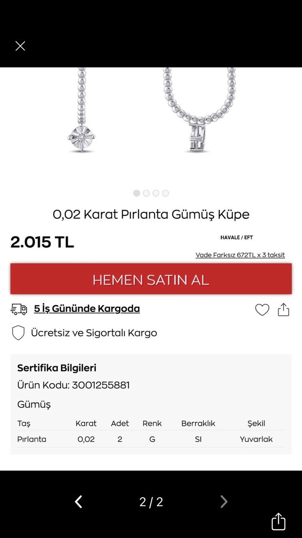 Gümüş Renk Zincir Detaylı Pırlanta Küpe - Görsel 3