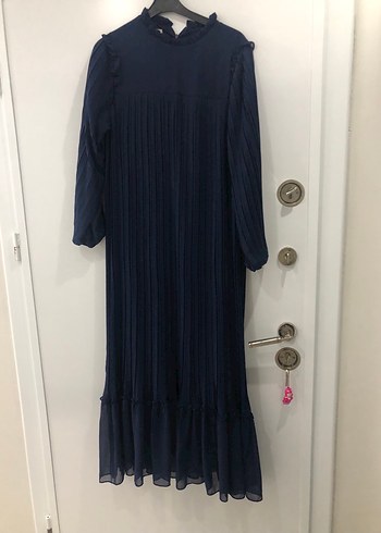 Kadın Lacivert Uzun Pilili Elbise - Görsel 3