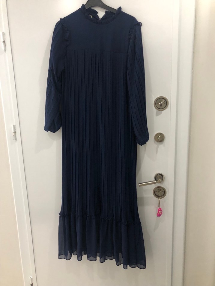 Kadın Lacivert Uzun Pilili Elbise - Görsel 3