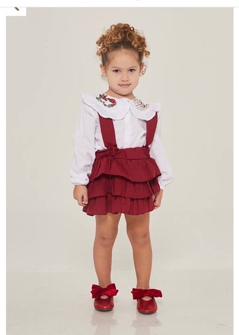 Bordo Kız Çocuk Fırfırlı salopet - Görsel 2