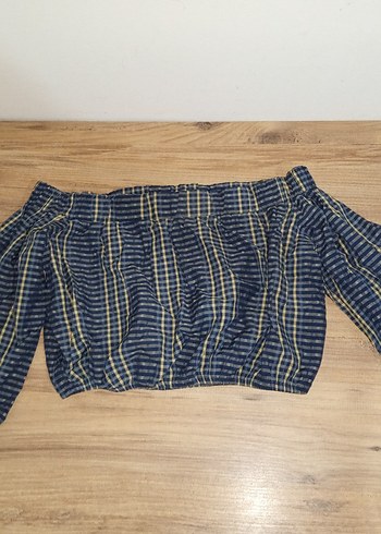 Kadın Lacivert Denim Bağlama Desenli Bluz