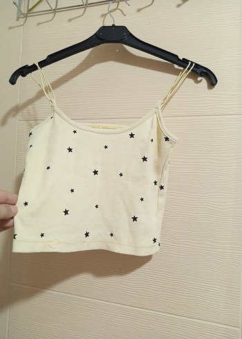 Beyaz Yıldız Baskılı Mini İnce Askılı Üst - Görsel 2