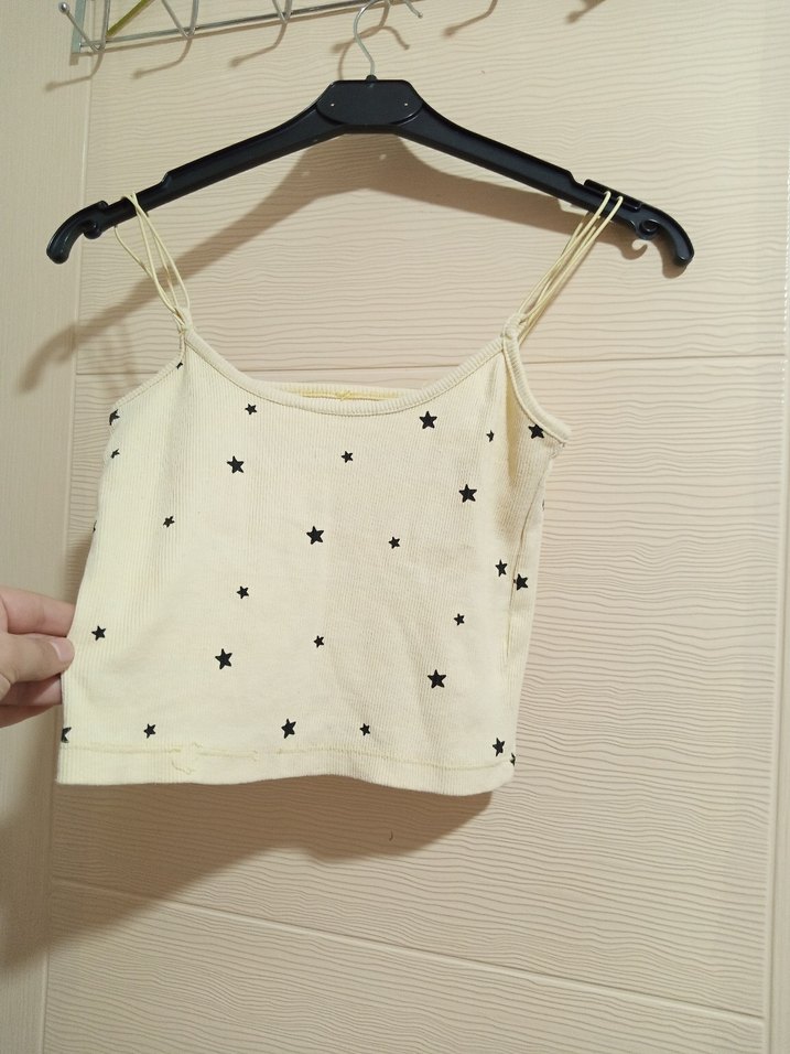 Beyaz Yıldız Baskılı Mini İnce Askılı Üst - Görsel 2