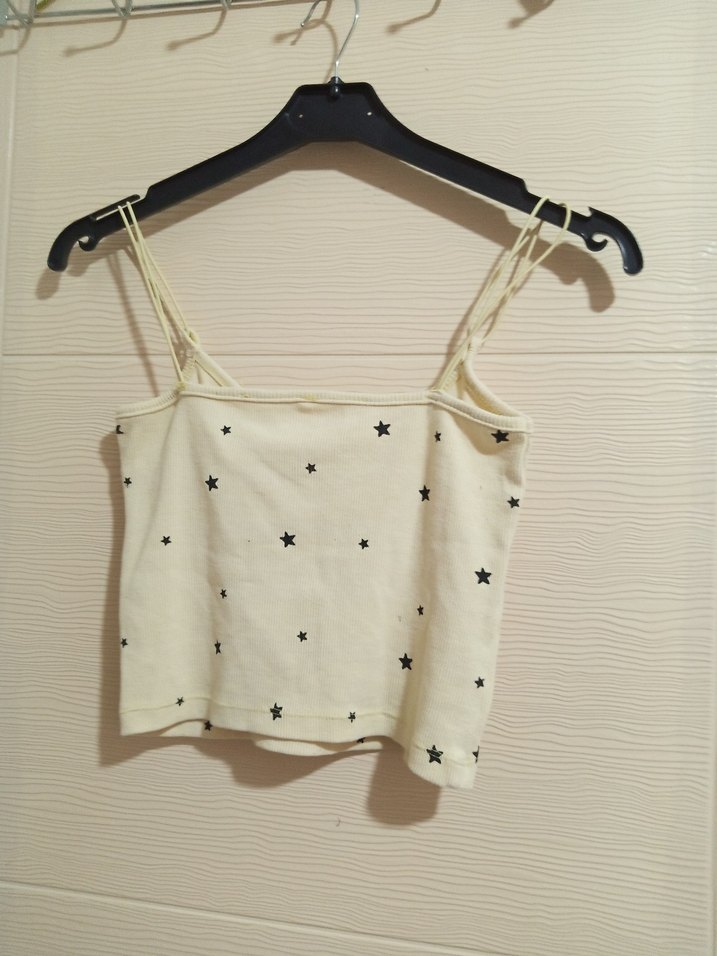 Beyaz Yıldız Baskılı Mini İnce Askılı Üst - Görsel 3