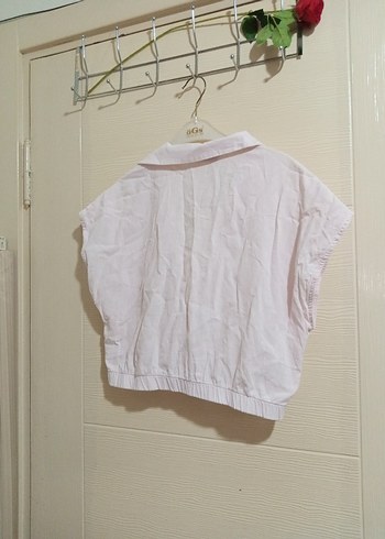 Pembe Keten Düğmeli Kısa Kollu Gömlek - Görsel 2