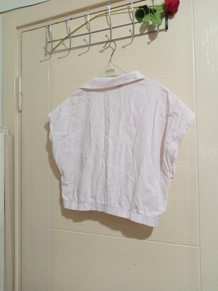 Pembe Keten Düğmeli Kısa Kollu Gömlek - Görsel 2