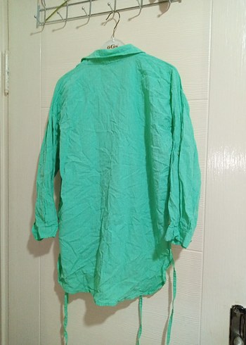 Yeşil Keten Uzun Kollu Gömlek - Görsel 3