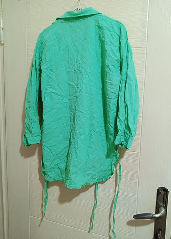 Yeşil Keten Uzun Kollu Gömlek - Görsel 4