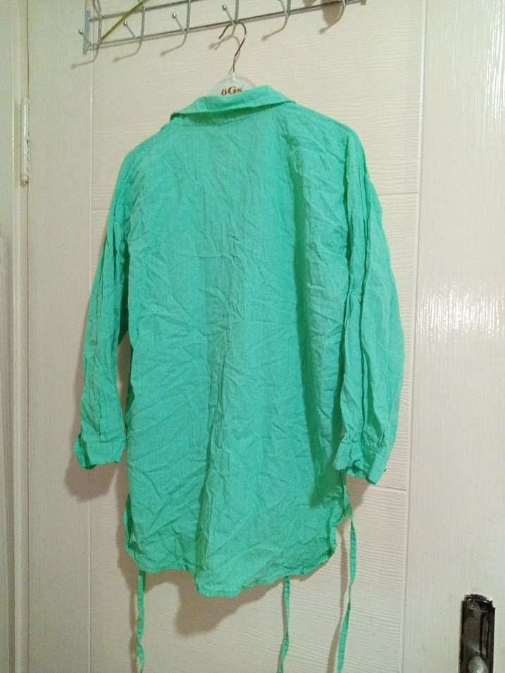 Yeşil Keten Uzun Kollu Gömlek - Görsel 3