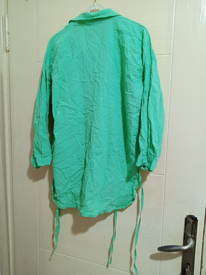 Yeşil Keten Uzun Kollu Gömlek - Görsel 4