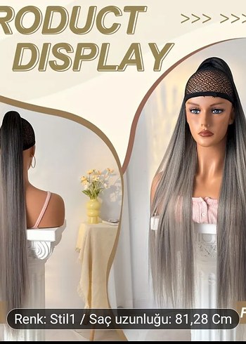 Gri Şeffaf Uzun Sentetik Atkuyruğu saç - Görsel 2