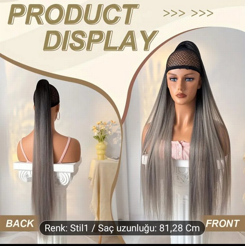 Gri Şeffaf Uzun Sentetik Atkuyruğu saç - Görsel 2