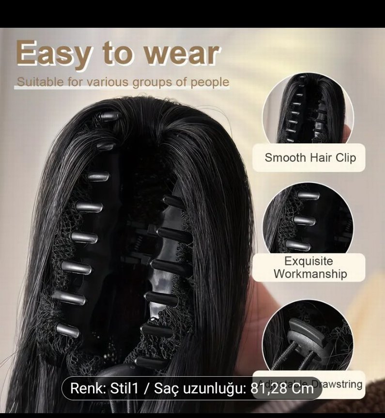 Gri Şeffaf Uzun Sentetik Atkuyruğu saç - Görsel 3