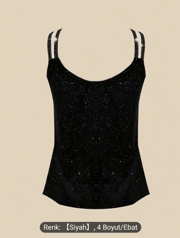 Siyah Payetli V Yaka Mini Bluz - Görsel 2