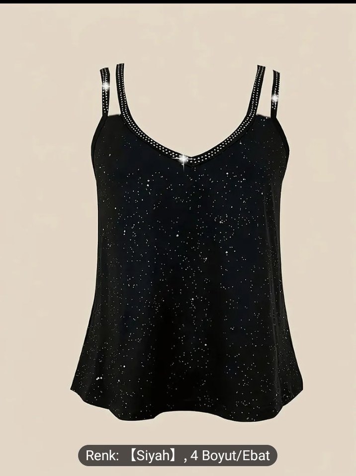 Siyah Payetli V Yaka Mini Bluz - Görsel 3