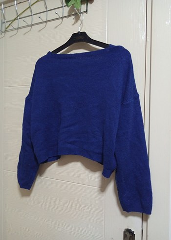 Renkli Baskılı Mavi V Yaka Örgü Kazak - Görsel 2