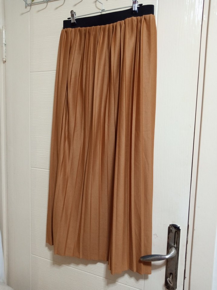 Bej Kadın Uzun Pilili Keten Etek - Görsel 2