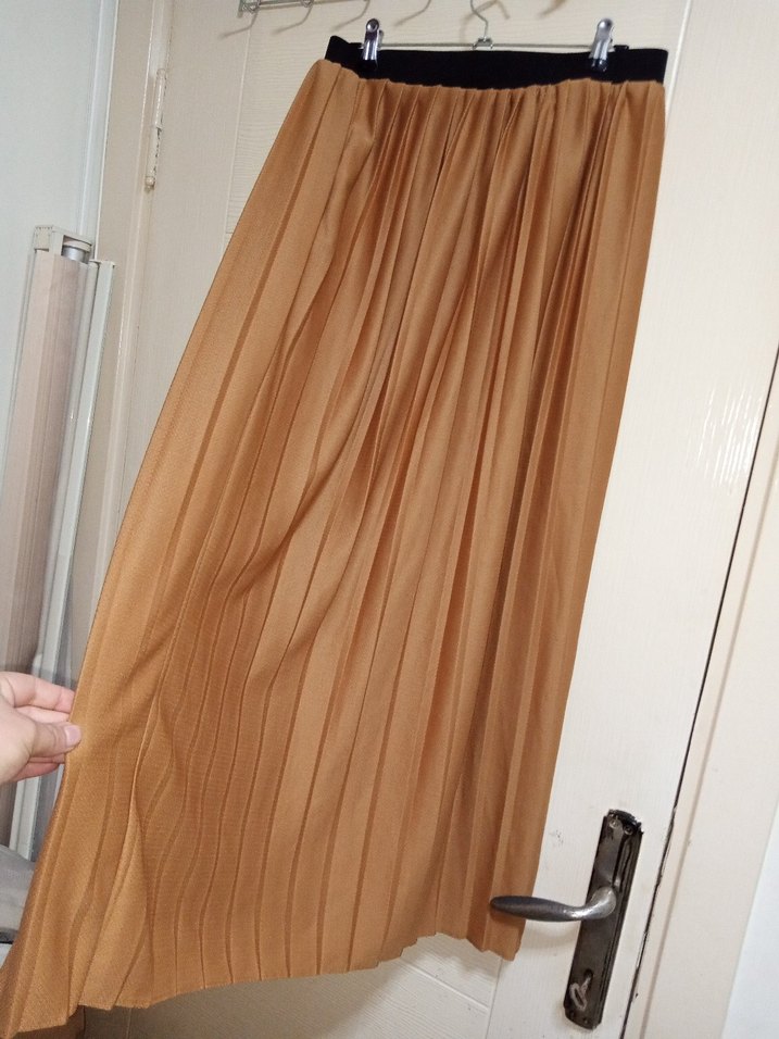 Bej Kadın Uzun Pilili Keten Etek - Görsel 3