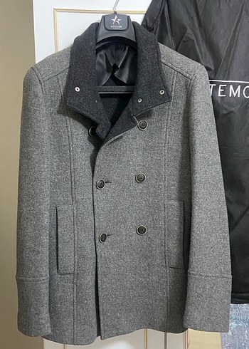 HATEM SAYKI Gri Erkek kaşe Yün Düğmeli Kaban - Görsel 3