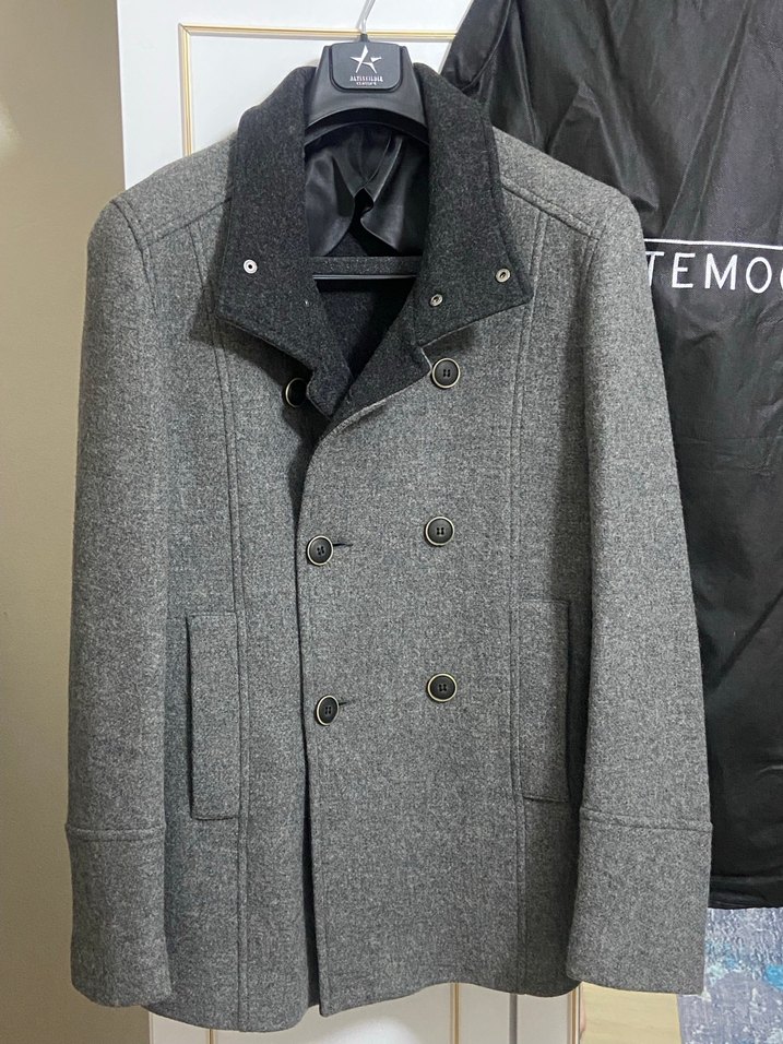 HATEM SAYKI Gri Erkek kaşe Yün Düğmeli Kaban - Görsel 3