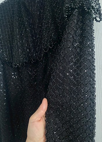 38 Beden Siyah Uzun Kollu Gotik Abiye Elbise