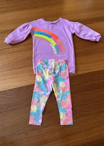 Pullu Gökkuşağı Desenli Bebek Kız Takımı