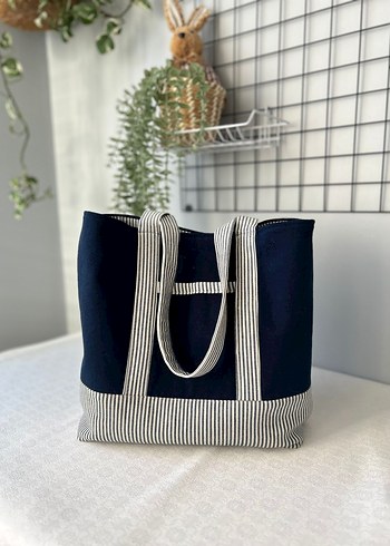 Çizgili Mavi Gri Minimalist Kol Çantası