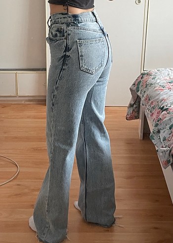 Zara Yuksek Bel Acik Mavi Denim Jean