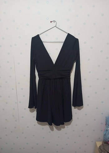 V Yaka Siyah Mini şortlu Elbise - Görsel 2