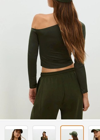 Kadın Haki Straplez Uzun Kollu Bluz s/m - Görsel 2