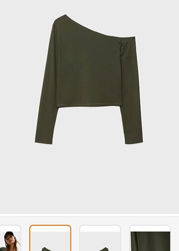 Kadın Haki Straplez Uzun Kollu Bluz s/m - Görsel 3