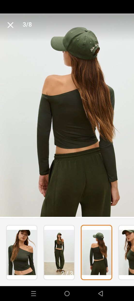 Kadın Haki Straplez Uzun Kollu Bluz s/m - Görsel 2