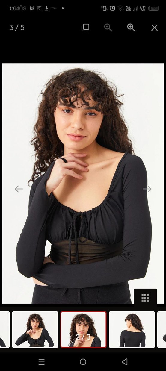 Siyah drapeli altı tül kadın bluz - Görsel 2